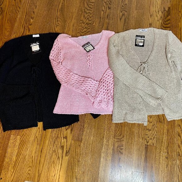 John P. Sweaters - (3) John P. cardigan sweater & pullover L womens NWT Greece tan pink black